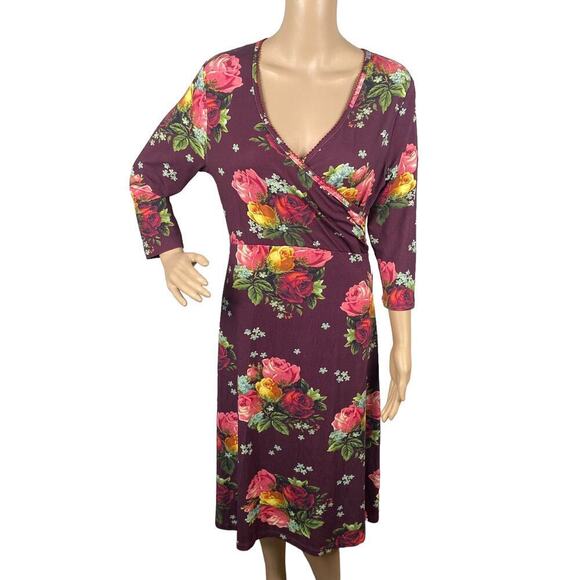 NWT LaLamour 90s Style Purple Floral Cottagecore Faux Wrap Dress SZ L - Picture 1 of 7